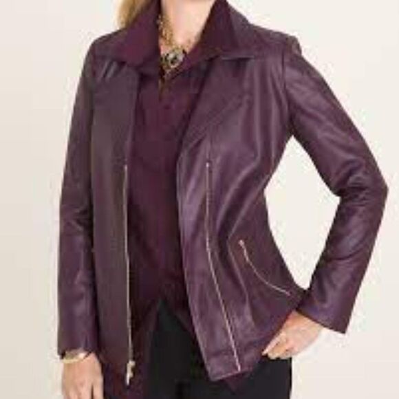 Chico's Faux Leather Moto Jacket Wine NWOT - Picture 1 of 7